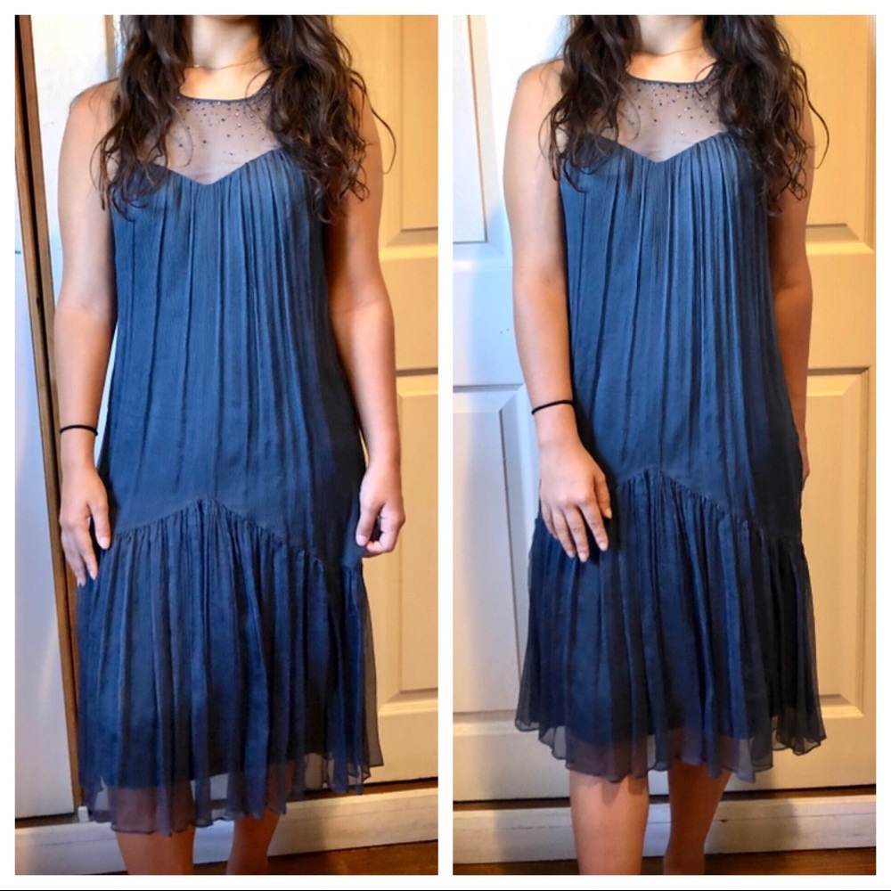 NWT REBECCA TAYLOR blue embellished silk dress